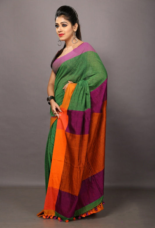 Green Bengal Handloom Khadi Sarees - Dailybuyys