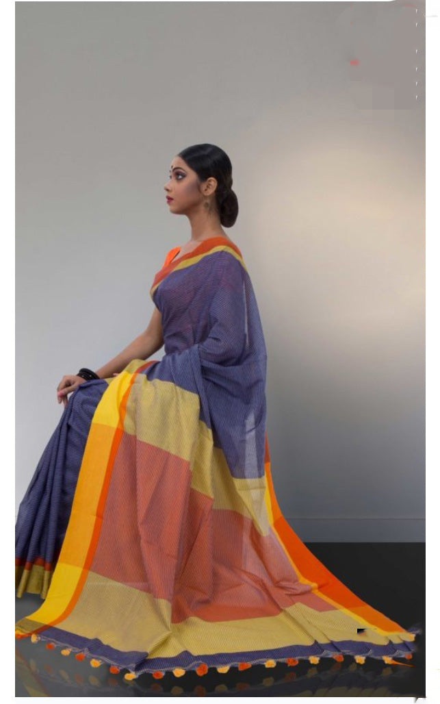 Blue Bengal Handloom Khadi Sarees - Dailybuyys