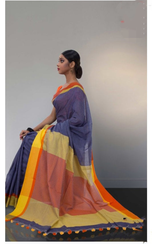 Blue Bengal Handloom Khadi Sarees - Dailybuyys