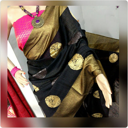 Black Red Banarasi Silk Sarees - Dailybuyys