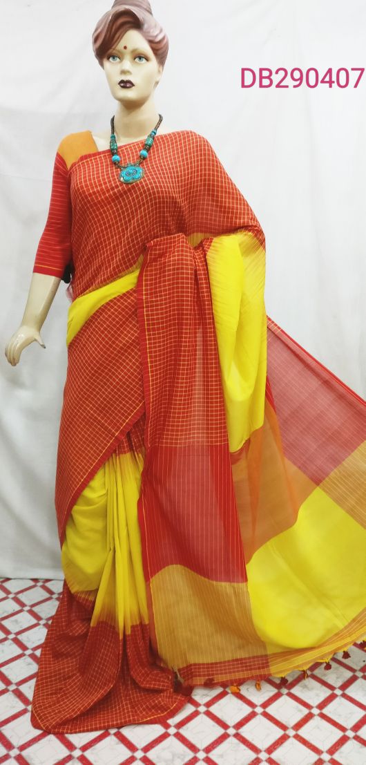 Red Yellow Ikkat Sarees - Dailybuyys