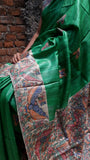 Green Beige Madhubani Handpaint Pure Silk Mark Certified Tussar Ghicha Silk Sarees