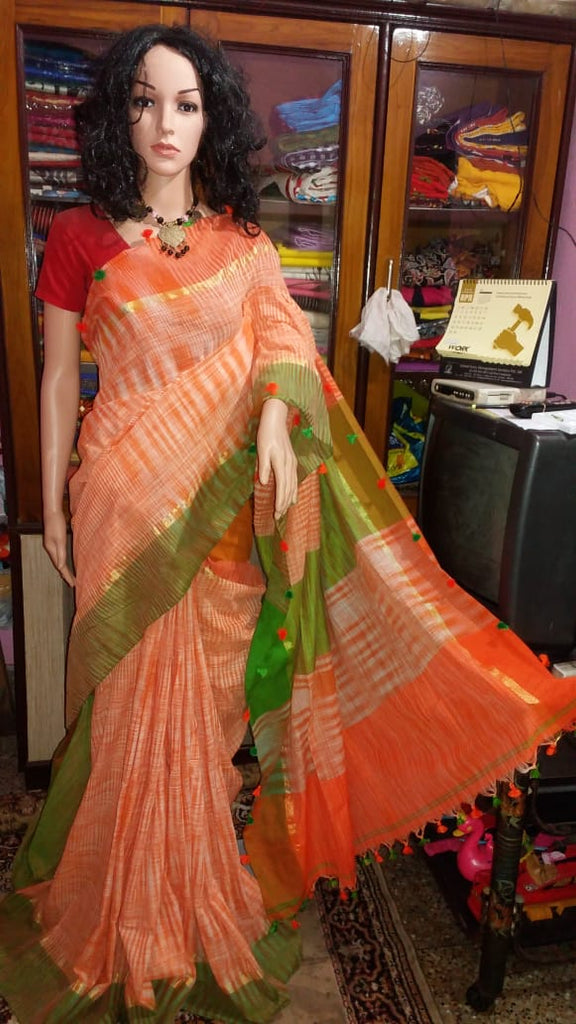 Orange Bengal Handloom Khadi Sarees