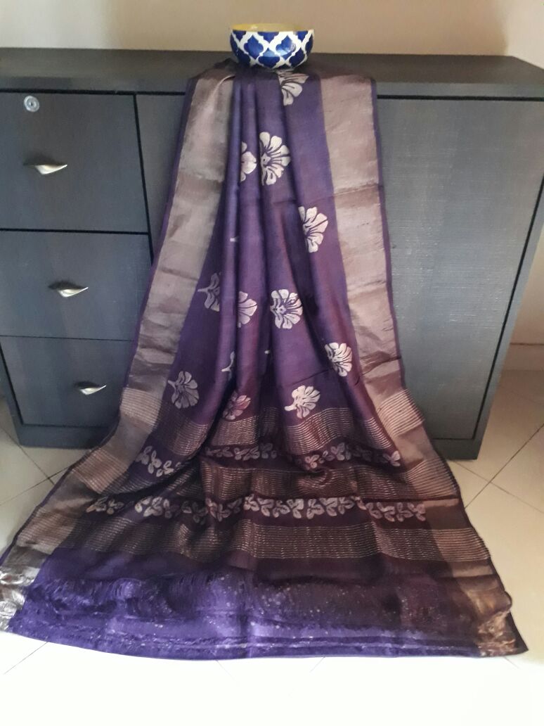 Violet  Zari Glamour  Zari Border Pure Silk Mark Certified Tussar Silk Sarees - Dailybuyys
