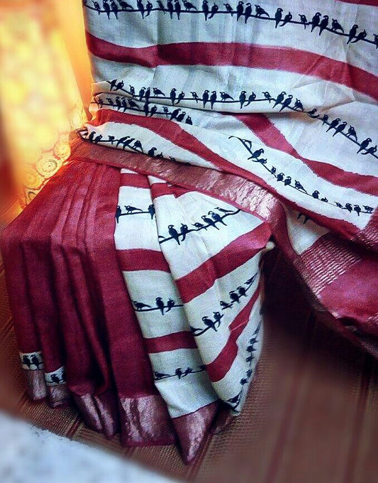 Pink White  Zari Glamour  Zari Border Pure Silk Mark Certified Tussar Silk Sarees - Dailybuyys