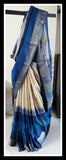 Blue Beige  Zari Border Pure Silk Mark Certified Tussar Silk Sarees