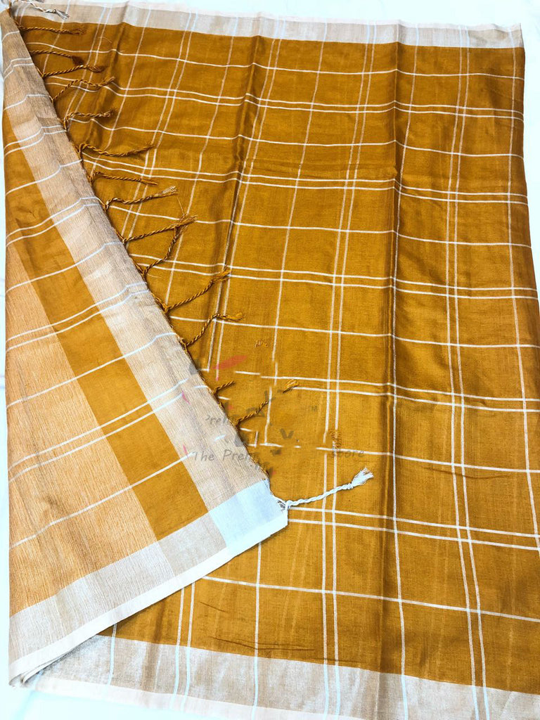Yellow 80 Count Pure Linen Sarees