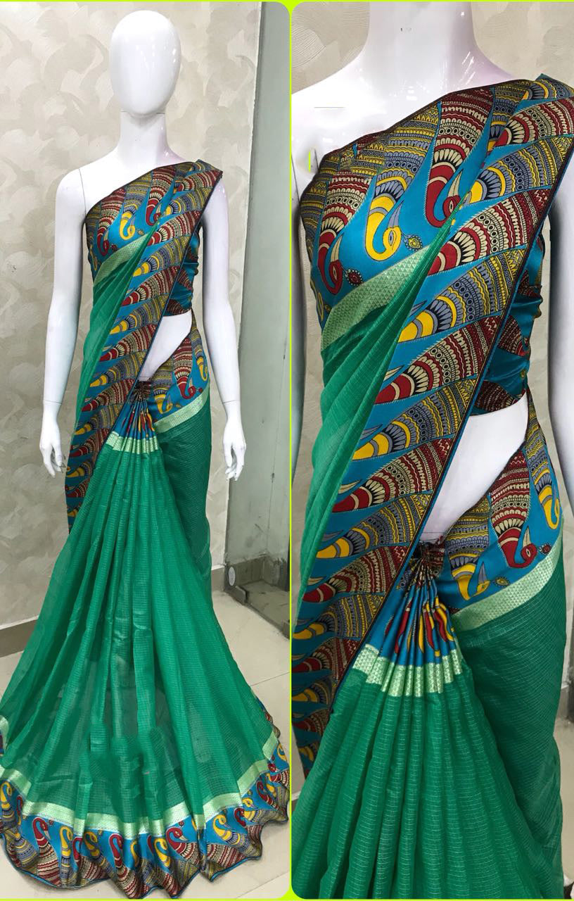 Green Kota Silk Sarees - Dailybuyys
