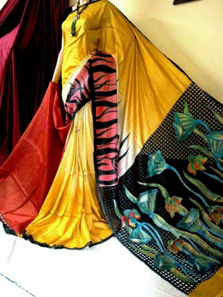 Yellow Black Pure Silk Mark Certified Murshidabad Silk Sarees - Dailybuyys