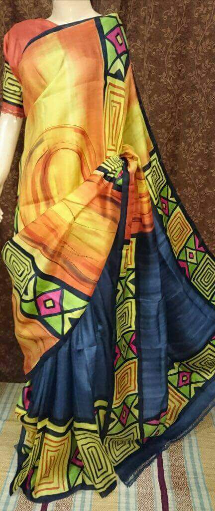 Yellow Beige Pure Silk Mark Certified Murshidabad Silk Sarees - Dailybuyys