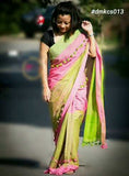 Green Pink Bengal Handloom Khadi Sarees Get Extra 10% Discount on All Prepaid Transaction
