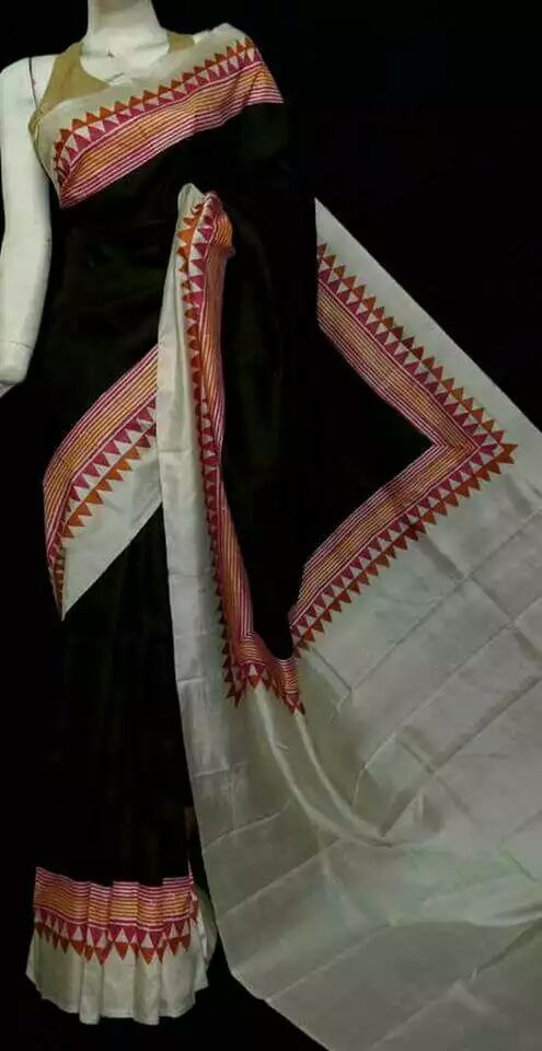 Black Pure Silk Mark Certified Murshidabad Silk Sarees - Dailybuyys