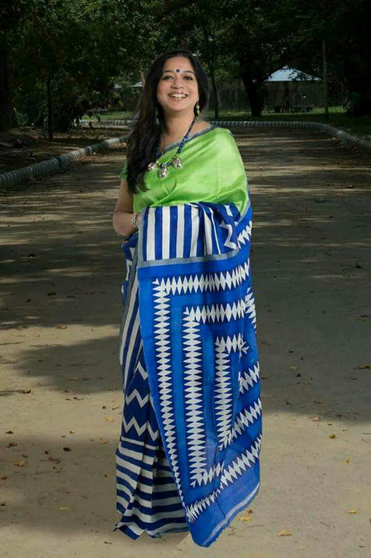 Blue Green Pure Silk Mark Certified Murshidabad Silk Sarees - Dailybuyys