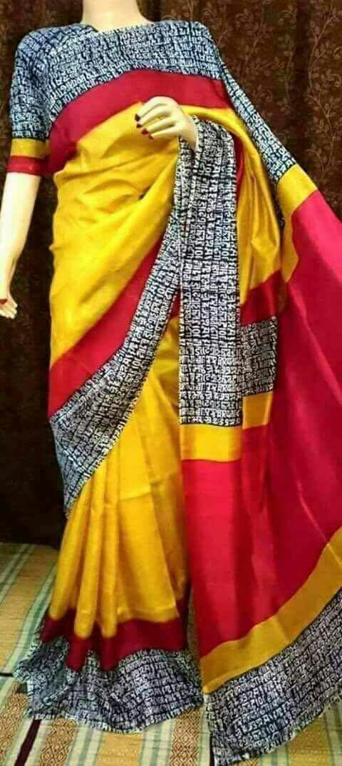 Red Yellow Pure Silk Mark Certified Murshidabad Silk Sarees - Dailybuyys