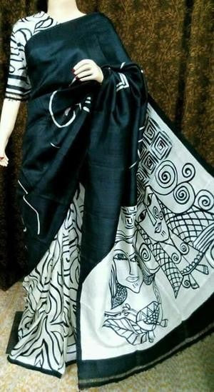 Black Beige Pure Silk Mark Certified Murshidabad Silk Sarees - Dailybuyys