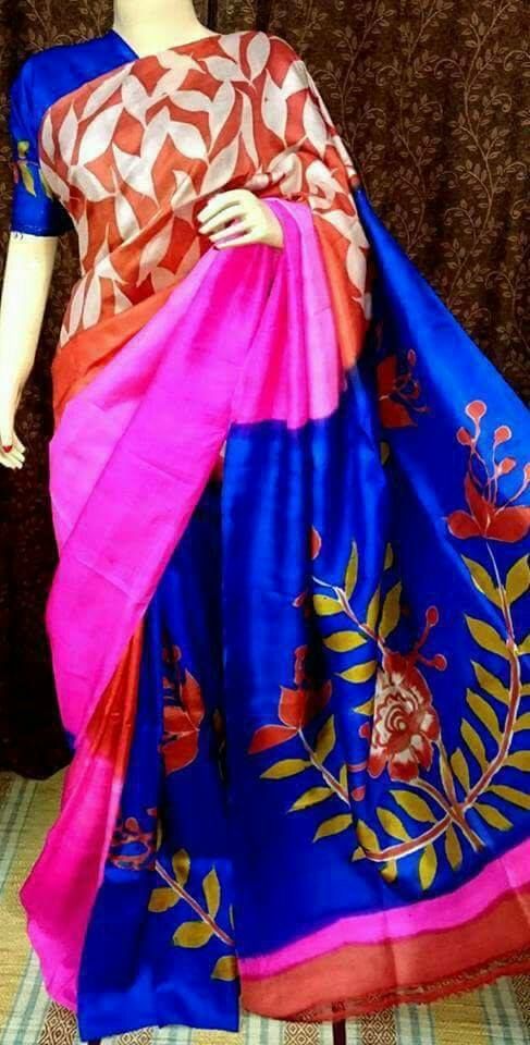 Blue Pink Pure Silk Mark Certified Murshidabad Silk Sarees - Dailybuyys