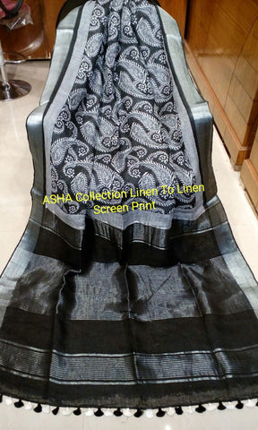 Black Grey Pure Linen Boutique Special Sarees