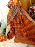Orange  Zari KK  Zari Border Pure Silk Mark Certified Tussar Silk Sarees