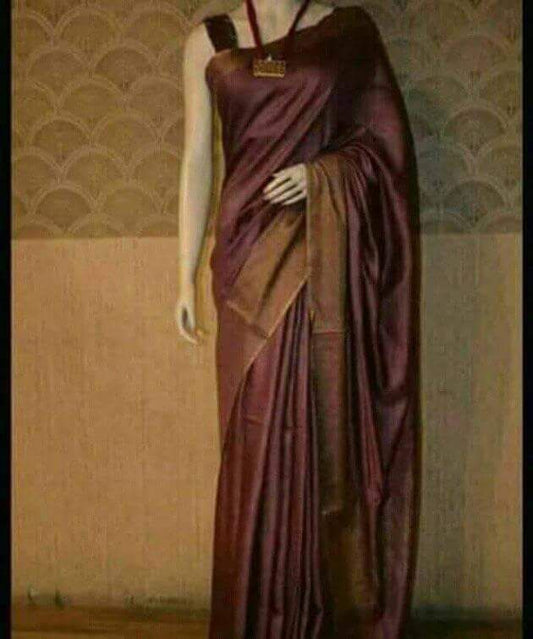 Maroon Muga Block Printed  Zari Border Pure Silk Mark Certified Tussar Silk Sarees - Dailybuyys