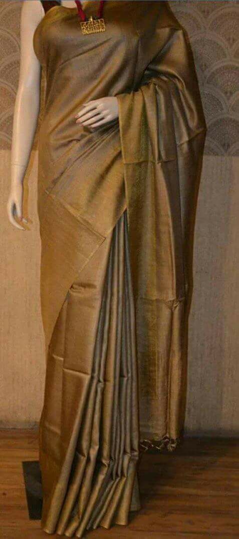 Yellow Muga Block Printed  Zari Border Pure Silk Mark Certified Tussar Silk Sarees - Dailybuyys