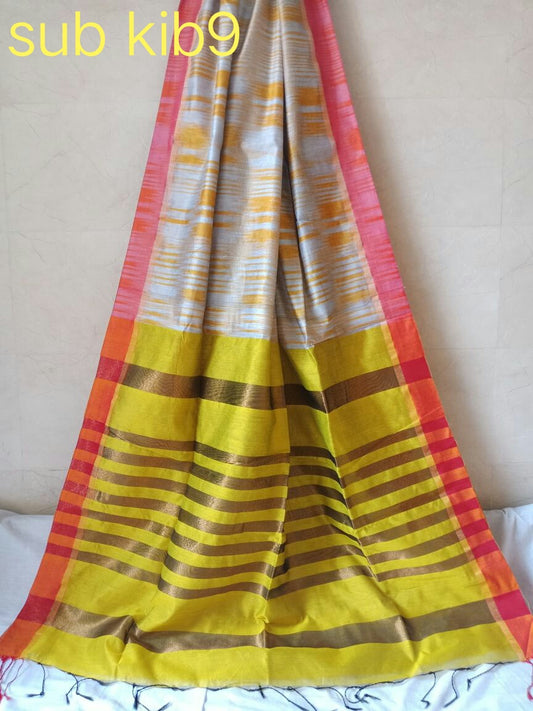 Yellow Beige Ikkat Sarees - Dailybuyys