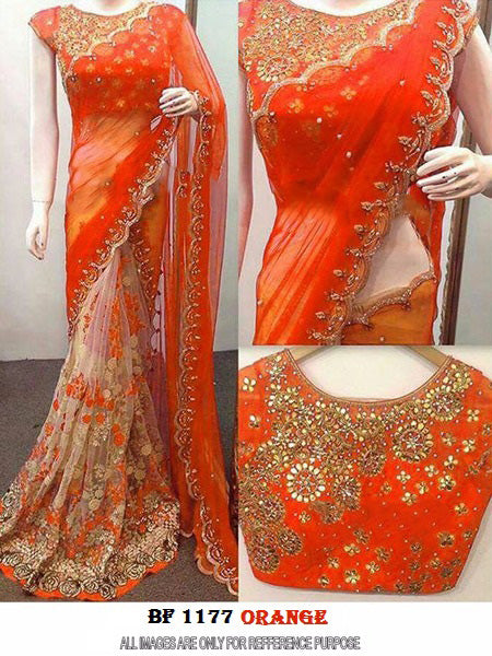 Orange Georgette Sarees - Dailybuyys