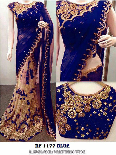 Blue Georgette Sarees - Dailybuyys