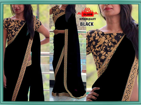 Black Georgette Sarees - Dailybuyys