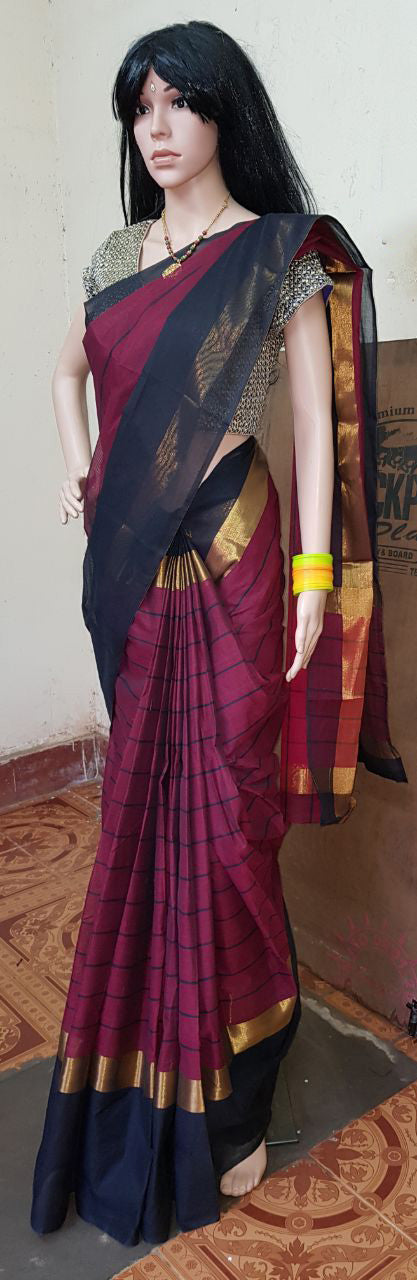 Purple Grey Pure Cotton Silk Sarees - Dailybuyys