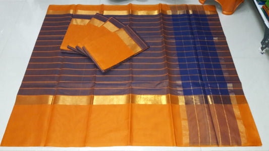 Purple Yellow Pure Cotton Silk Sarees - Dailybuyys