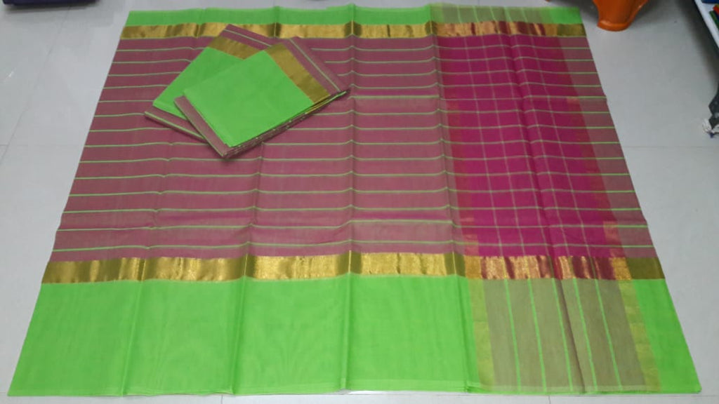 Pink Green Pure Cotton Silk Sarees