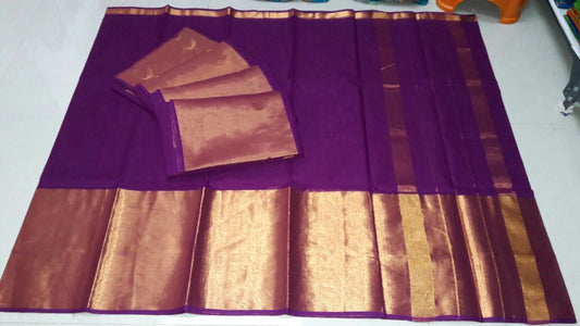 Purple Golden Pure Cotton Silk Sarees - Dailybuyys