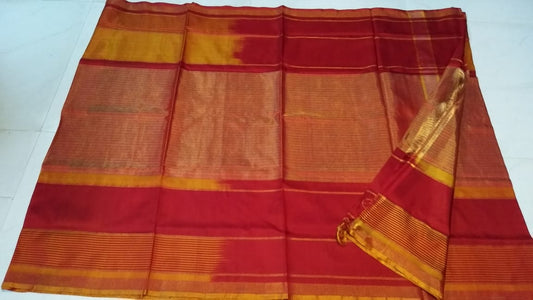 Red Yellow Pure Cotton Silk Sarees - Dailybuyys
