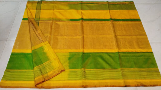 Yellow Green Pure Cotton Silk Sarees - Dailybuyys