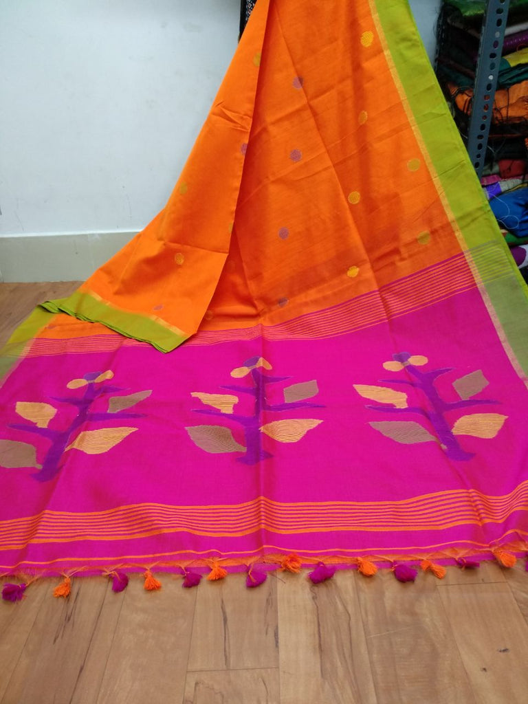 Orange Pink Khadi Silk Sarees