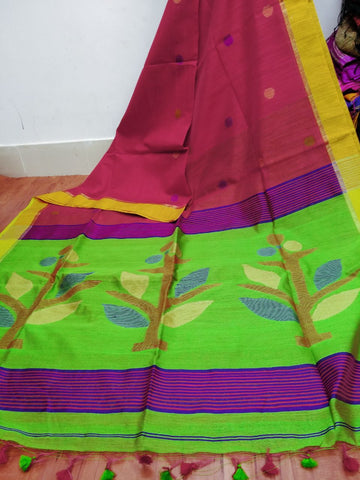 Maroon Green Khadi Silk Sarees