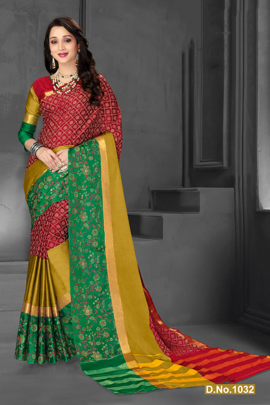 Red Yellow Pure Silk Sarees - Dailybuyys