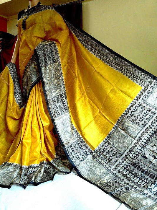 Yellow Pure Silk Sarees - Dailybuyys