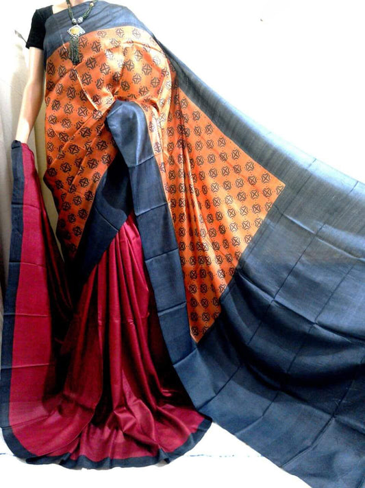 Orange Purple Pure Silk Sarees - Dailybuyys