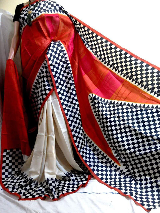 Red Beige Pure Silk Sarees - Dailybuyys