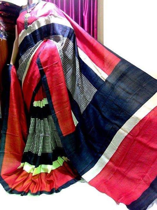 Red Blue Pure Silk Sarees - Dailybuyys