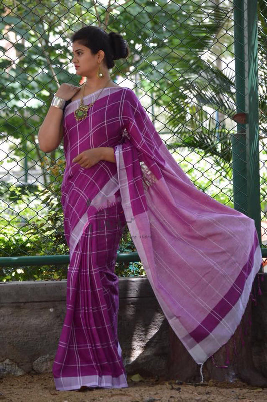 Purple Pure Linen Sarees - Dailybuyys