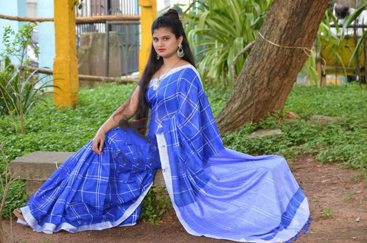 Blue Pure Linen Sarees - Dailybuyys