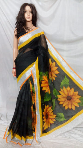 Black S.G Pure Linen Sarees