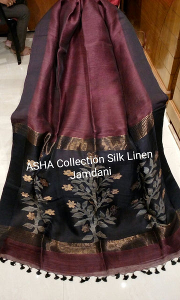 Maroon KK Pure Linen Sarees