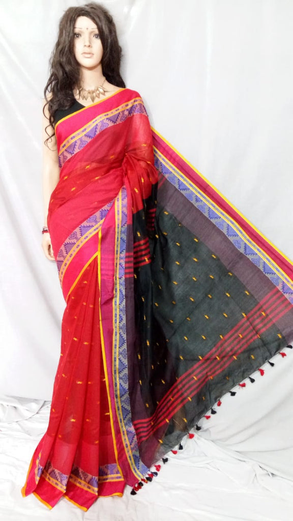 Red Black Shreya Handloom Pure Cotton Silk Sarees