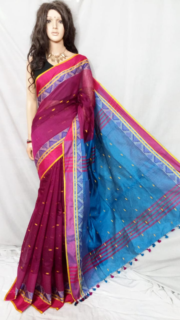 Purple Blue Shreya Handloom Pure Cotton Silk Sarees