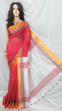 Red White Shreya Handloom Pure Cotton Silk Sarees