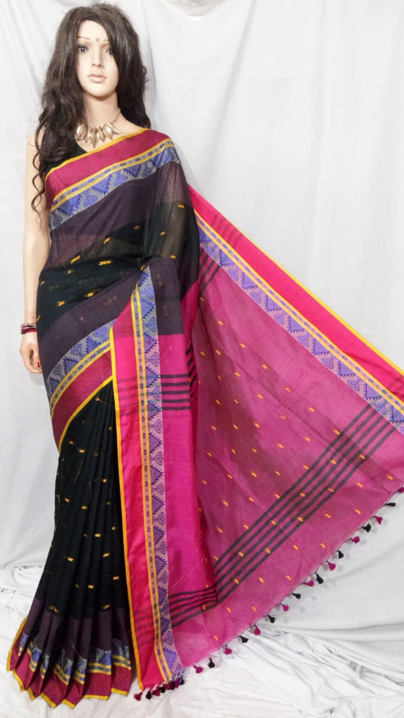 Black Purple Shreya Handloom Pure Cotton Silk Sarees