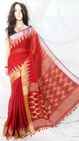Red S.G Pure Linen Sarees